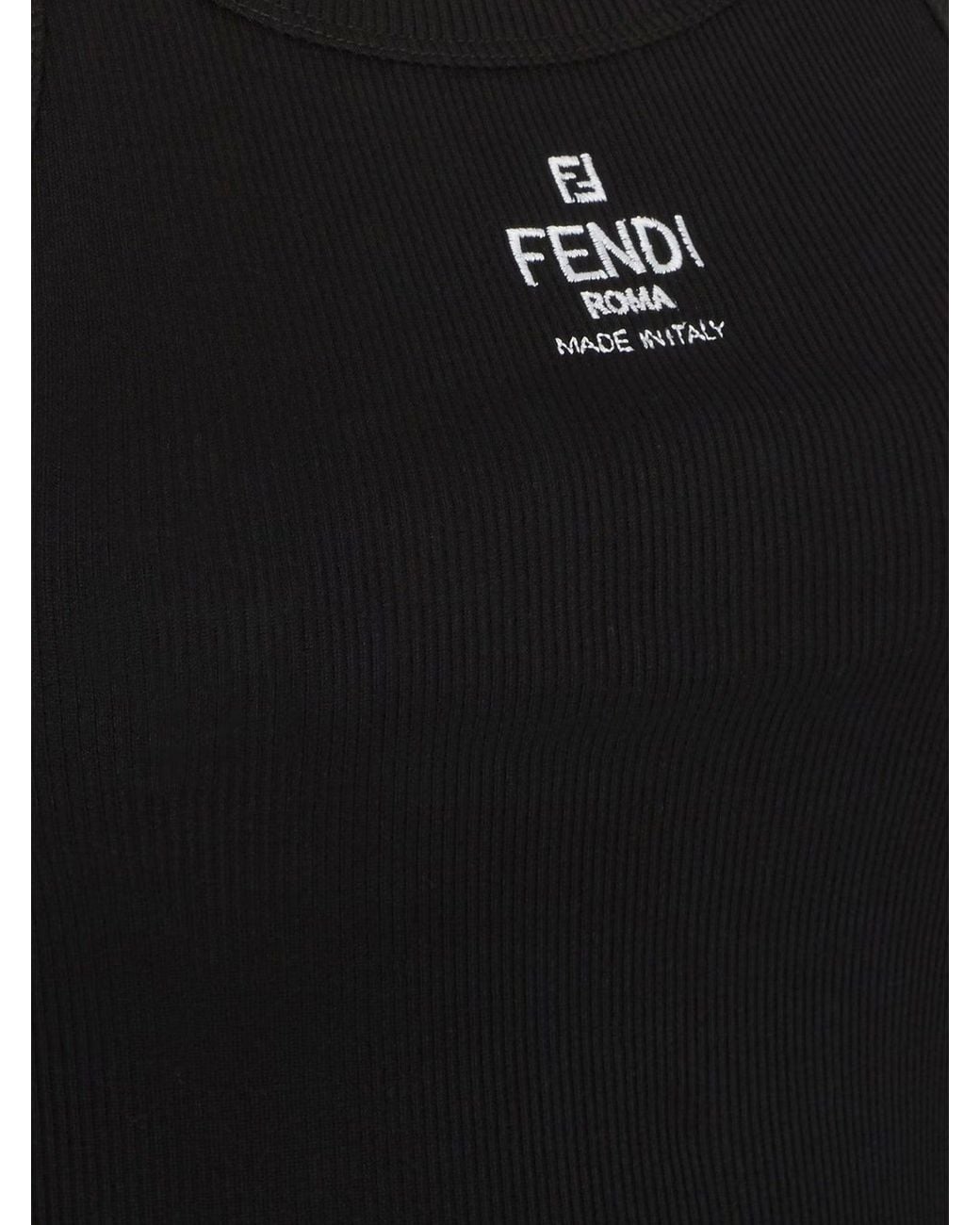 Fendi Black Ribbed Cotton Tank Top