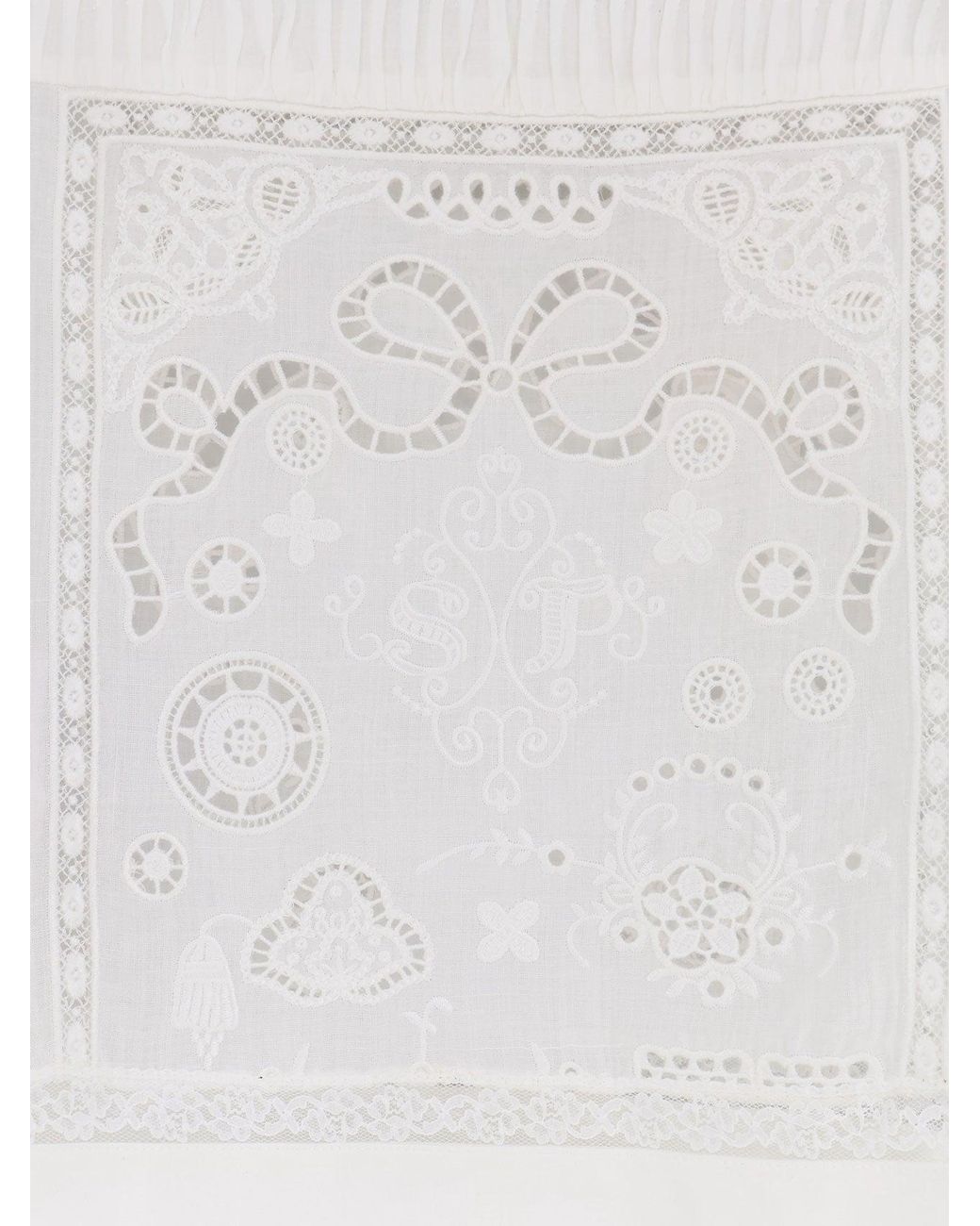 Self-Portrait White Self Portrait Ramie Top With Lace Inserts