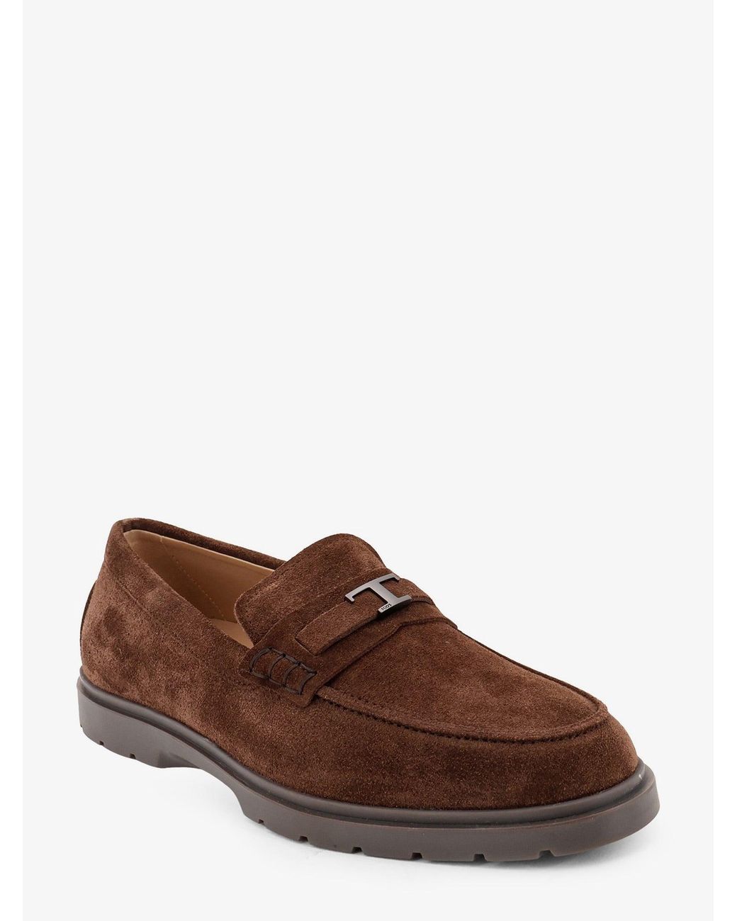 Tod's Brown Suede Loafers With Metal Logo for men