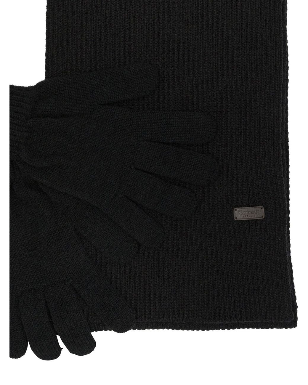 Barbour Black Wool Blend Scarf And Gloves for men