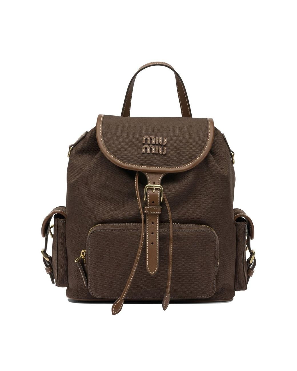 Miu Miu Brown Hemp And Leather Backpack