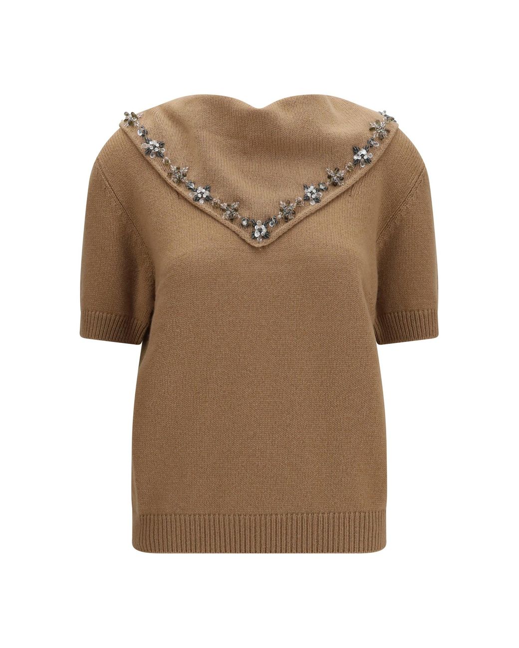 Prada Brown Cashmere Sweater With Jewel Scarf Sweatshirts