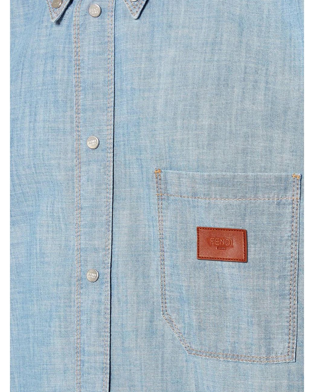 Fendi Blue Cotton Shirt With Denim Effect for men