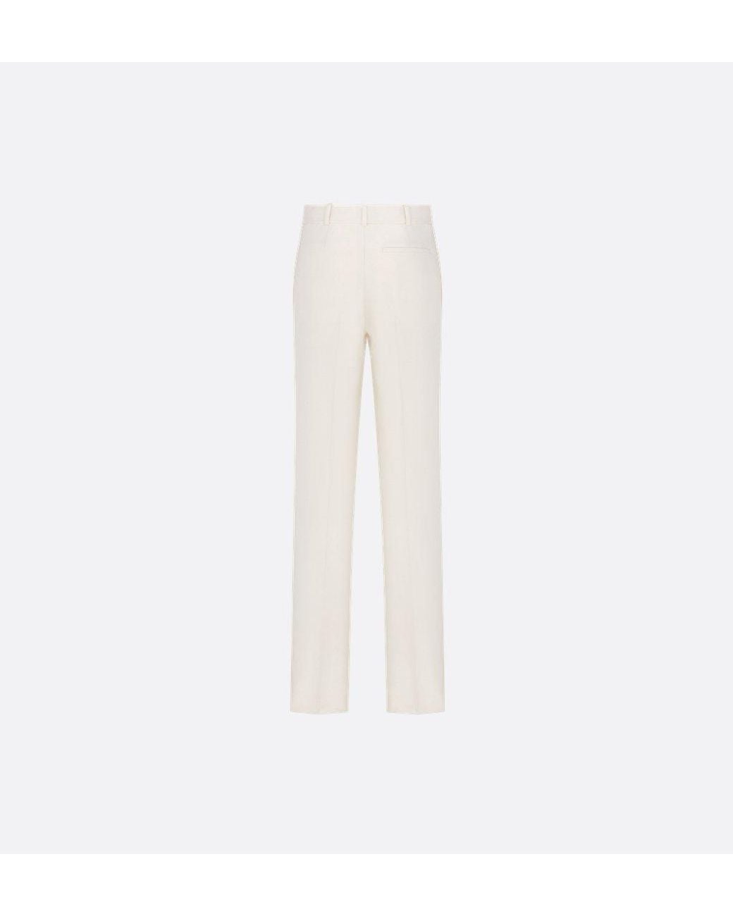 Dior White Slim Fit Wool Silk Pants