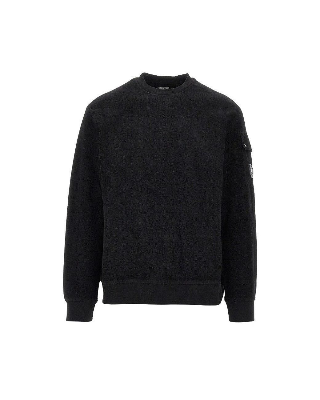 C P Company Black Crewneck Cotton Sweatshirt With Nfc Lens for men