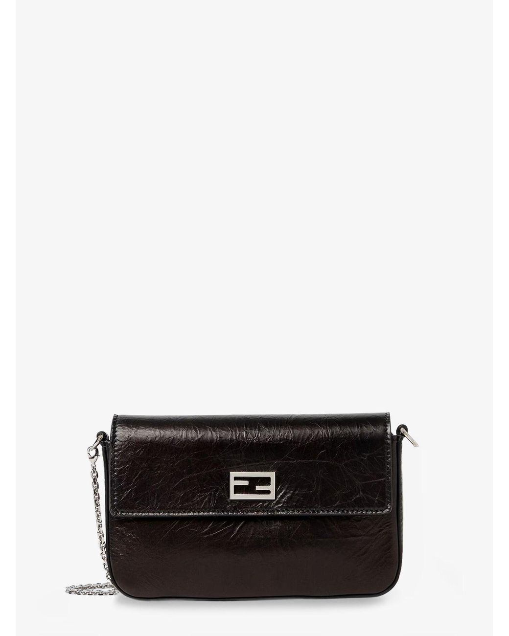 Fendi Black Crackled Leather Wallet On Chain Tube Crossbody Bag