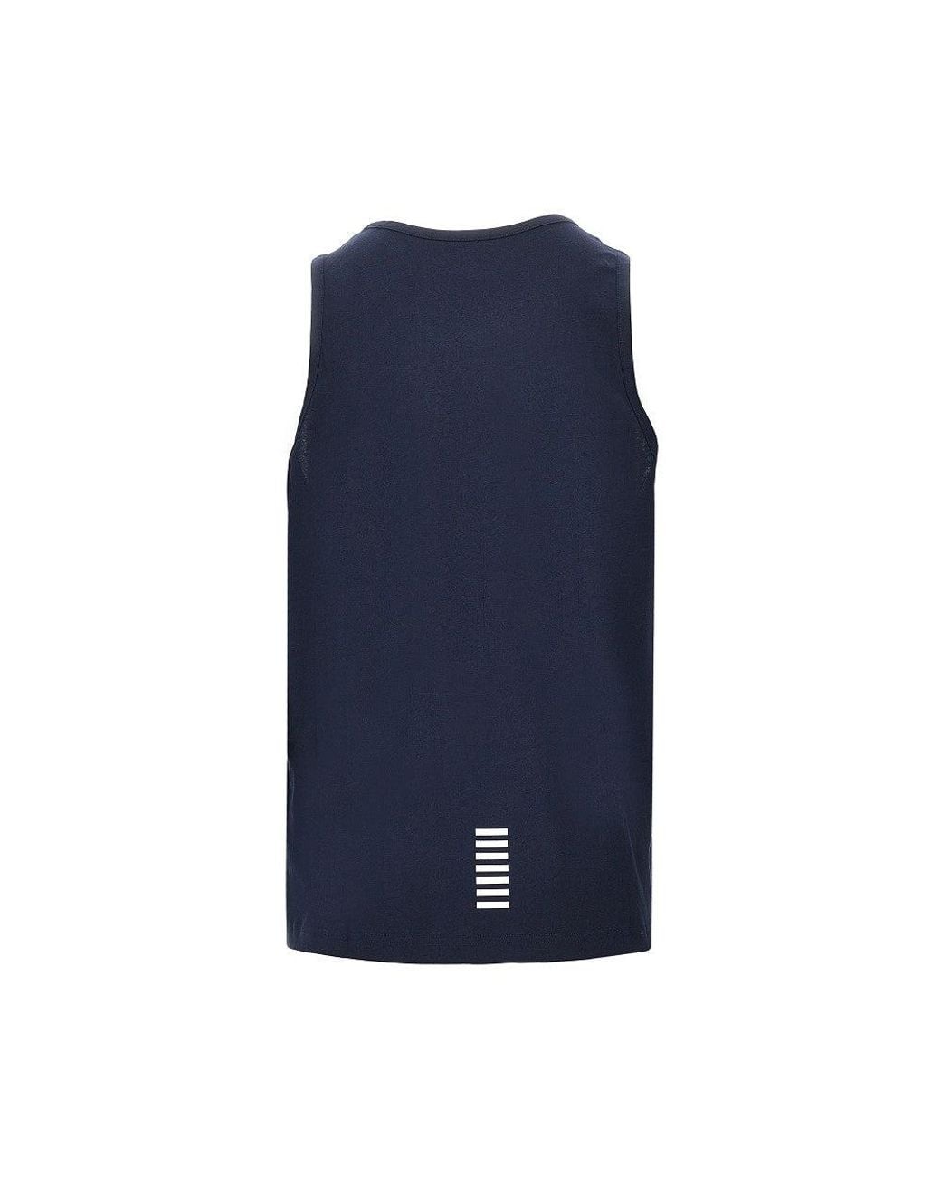 EA7 Blue Cotton Tank Top With Logo Print for men