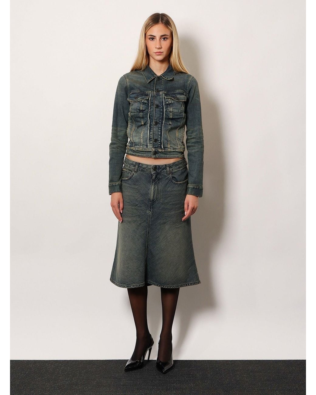 Balenciaga Gray Denim Midi Skirt