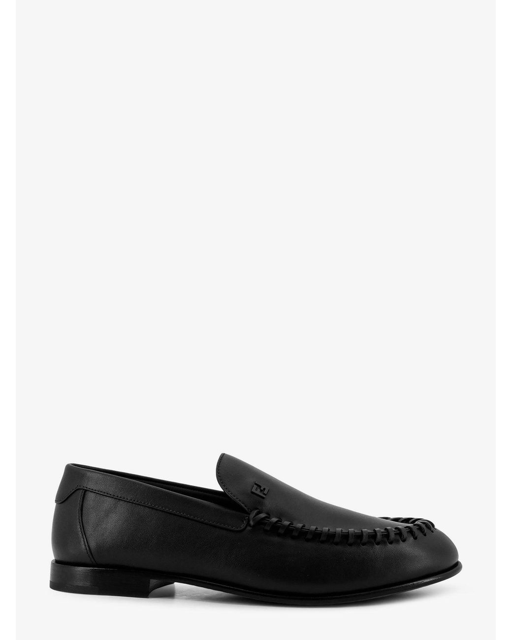 Fendi Black Leather Loafers With Metal Ff Logo for men