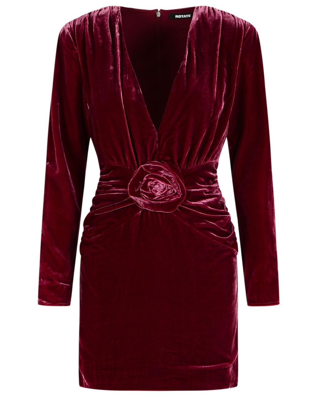 ROTATE BIRGER CHRISTENSEN Red Burgundy Draped Velvet Mini Dress