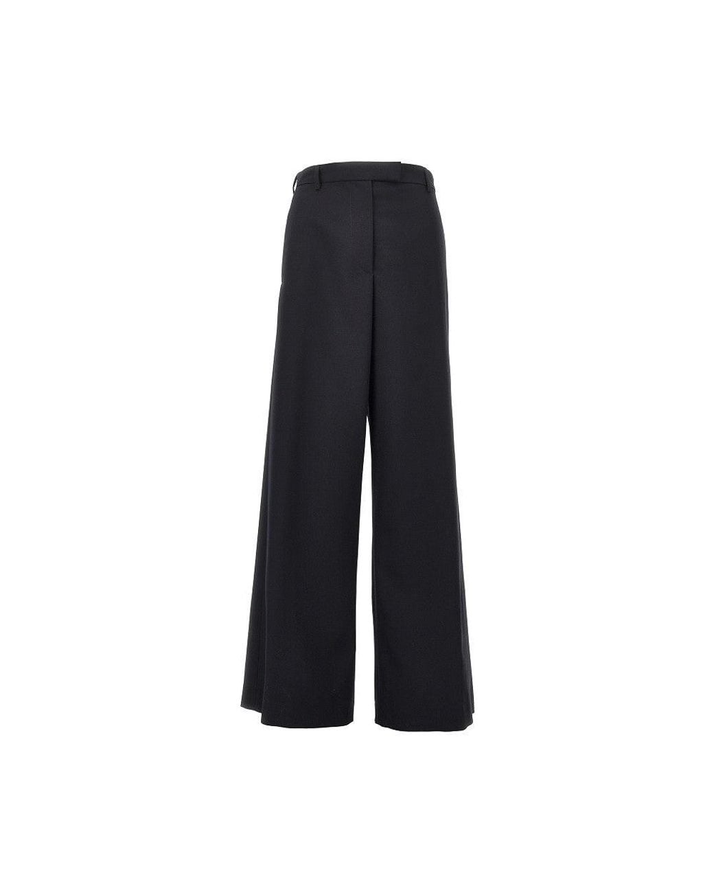 Dries Van Noten Black Wool Gabardine Wide Leg Pants