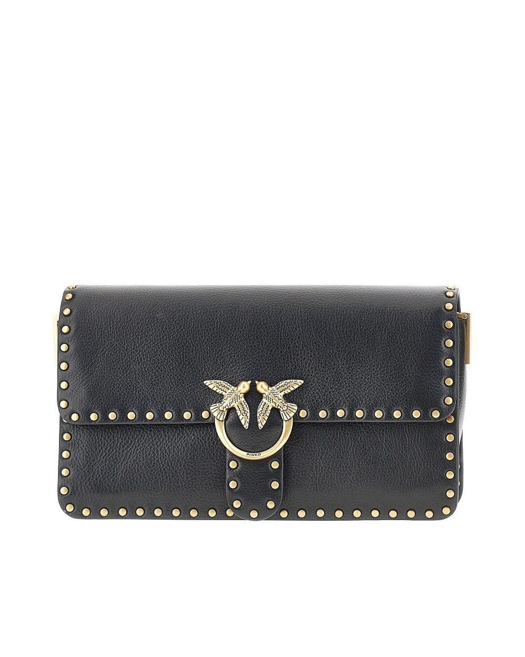 Pinko Black 'Love One Slouchy' Leather Bag With Studs