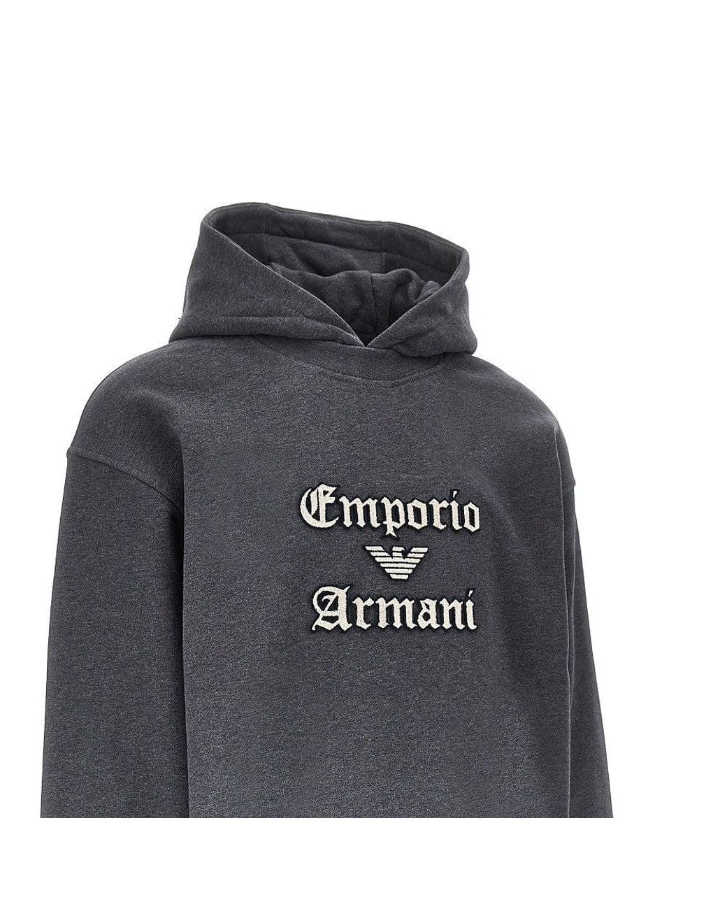Emporio Armani Gray Soft Touch Logo Embroidery Hoodie for men