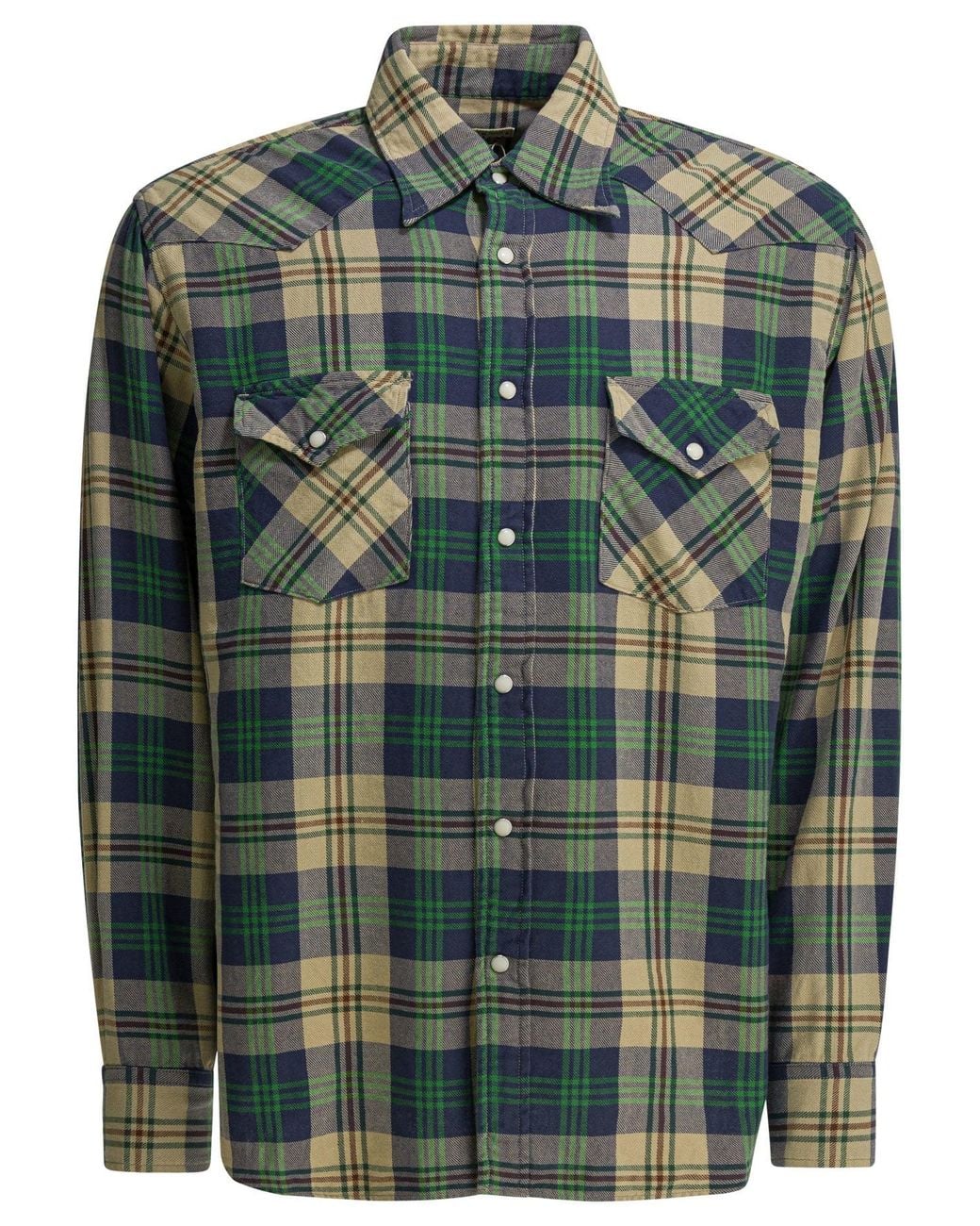 Kapital Green Columbia-Check Husky Western Shirt for men