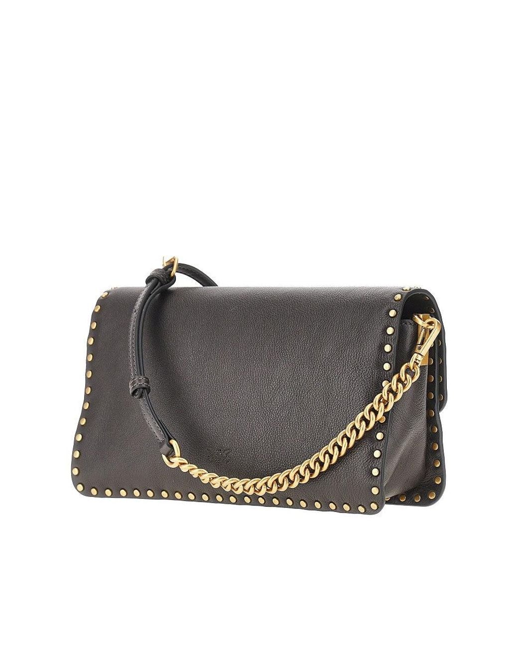 Pinko Black 'Love One Slouchy' Leather Bag With Studs