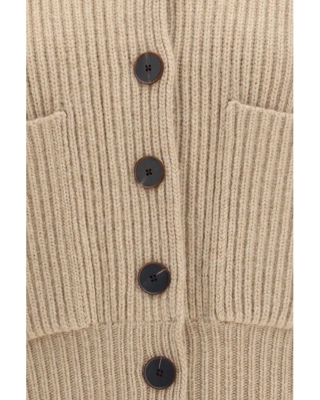 Tory Burch Natural Ribbed Wool Cropped Cardigan Golden