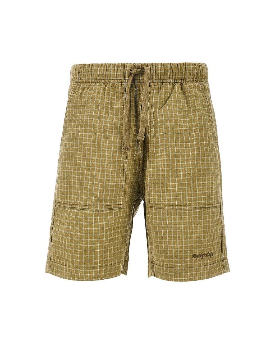 POLAR SKATE Green Check Cotton Hike Shorts for men
