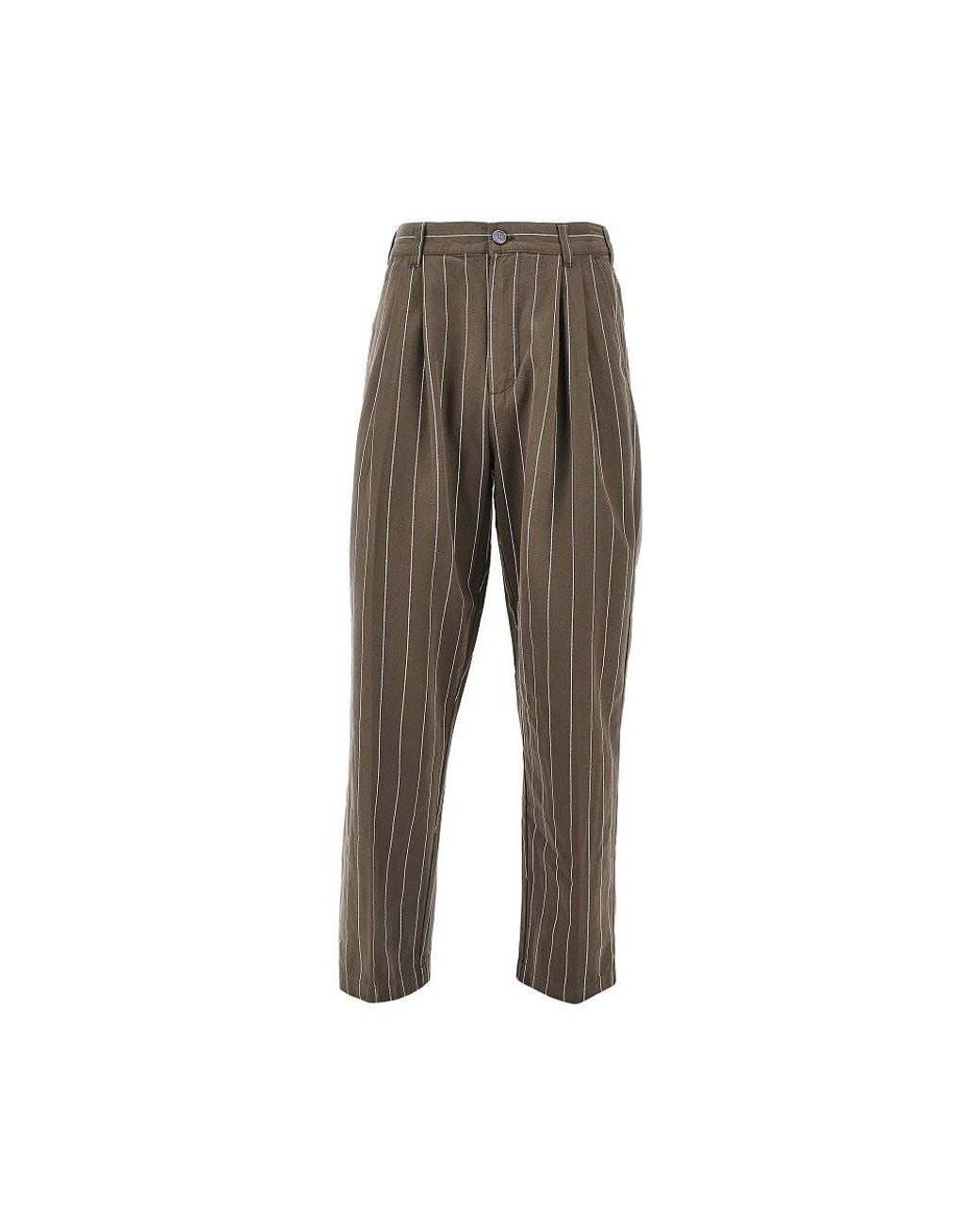 Obey Brown 'Foster' Pinstriped Pants With Darts for men