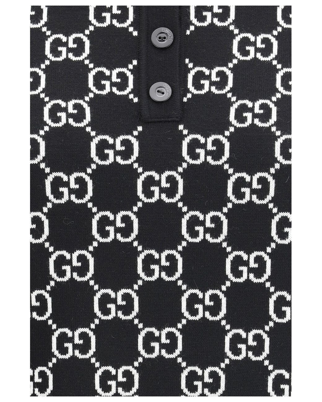 Gucci Black Reversible Gg Wool Jacquard Polo Shirt