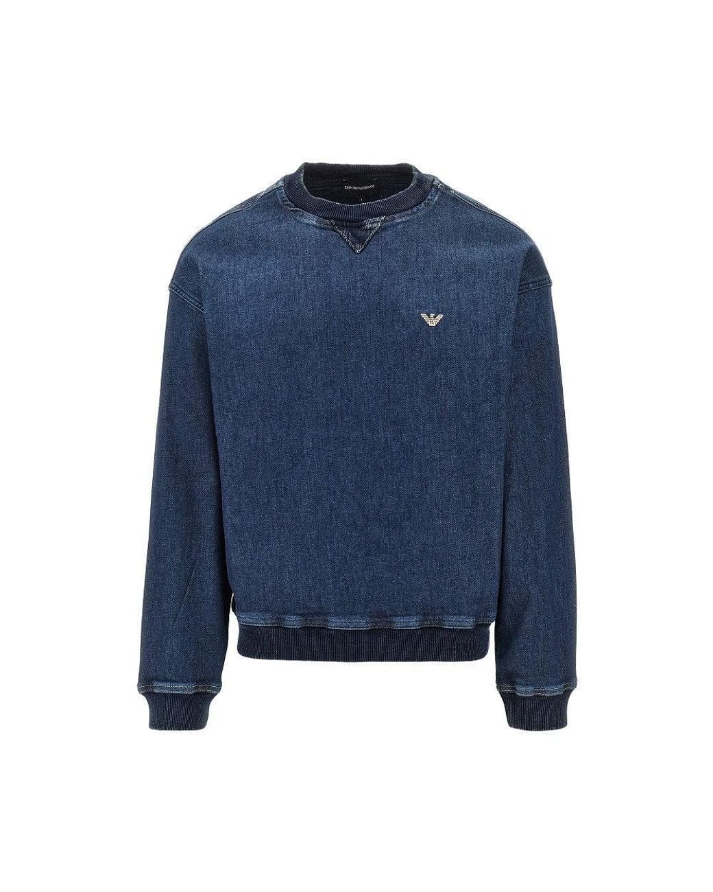 Emporio Armani Blue Denim Crewneck Sweatshirt for men