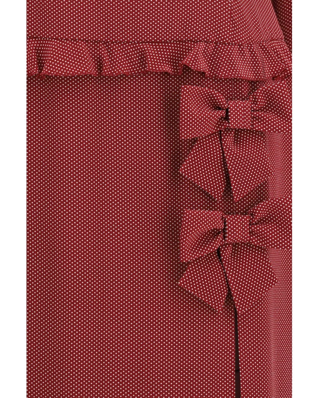 Alessandra Rich Red Silk Polka-Dot Midi Dress Bordeaux