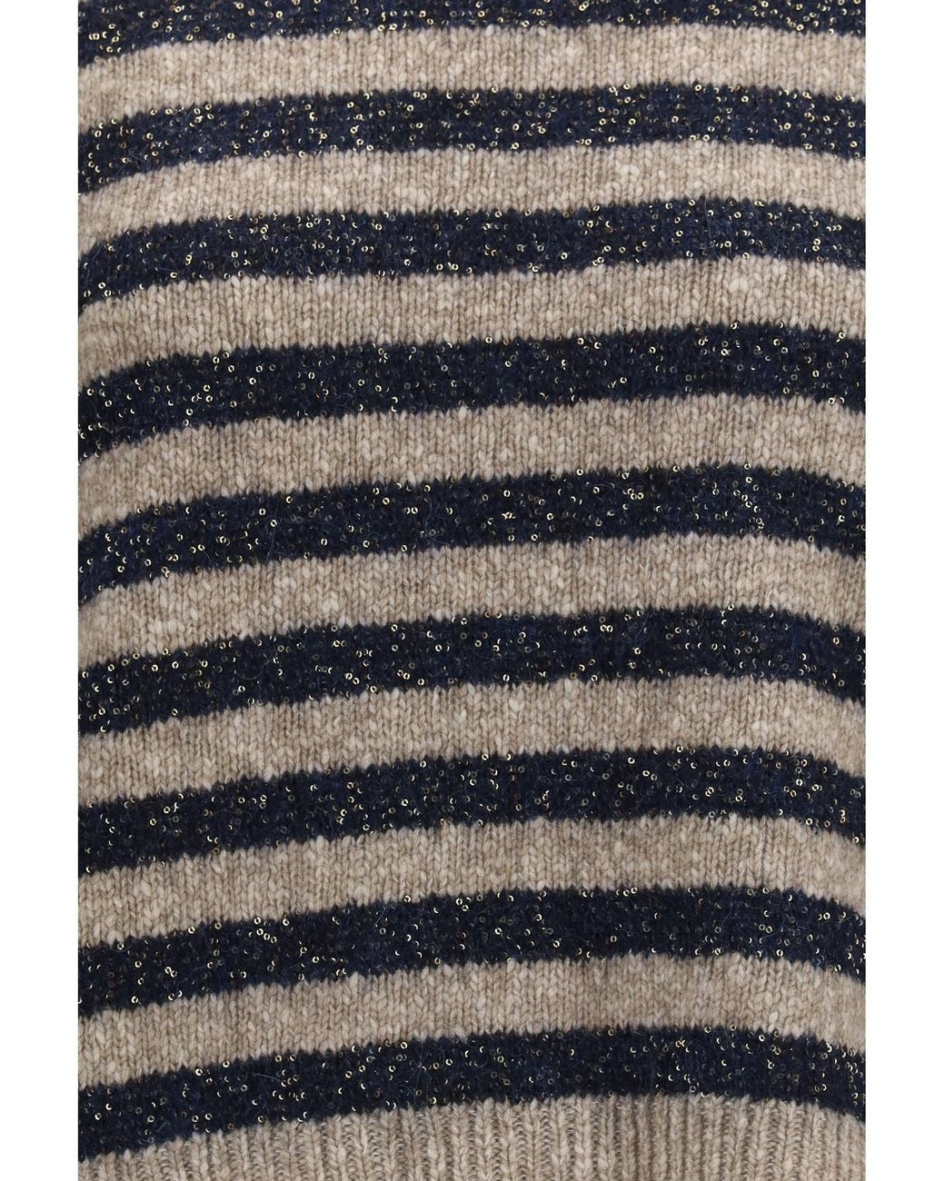 Brunello Cucinelli Brown Cashmere Wool Striped Sweater