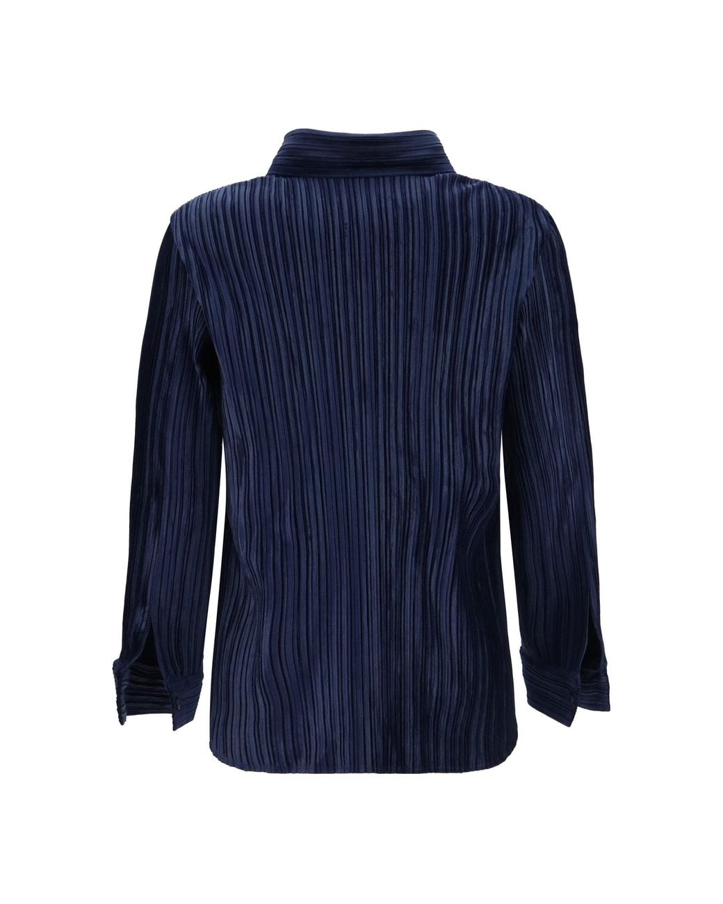 GONGDID DESIGN Blue Fine Striped Velvet-Like Shirt