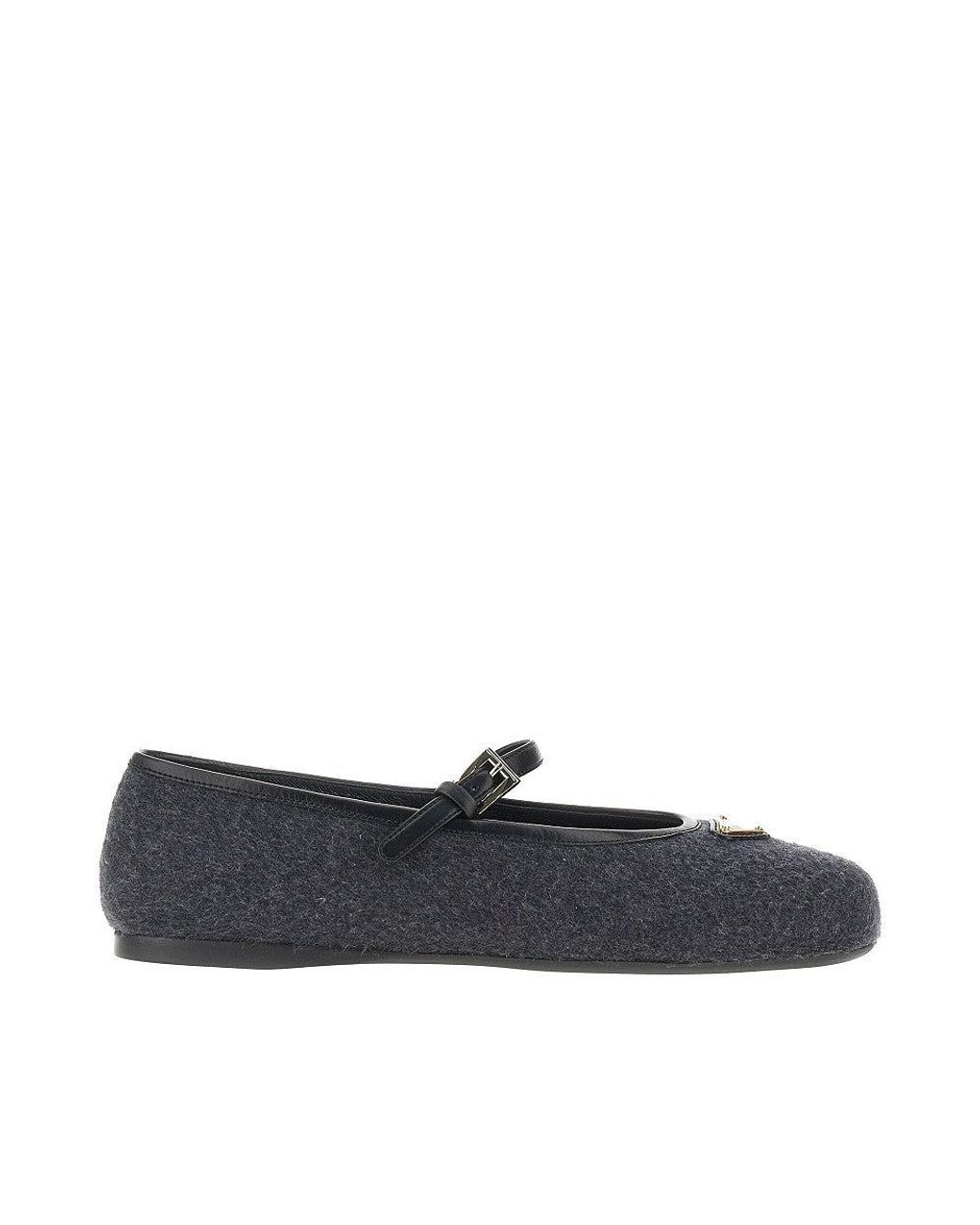 Prada Blue Wool Ballerinas With Triangle Logo