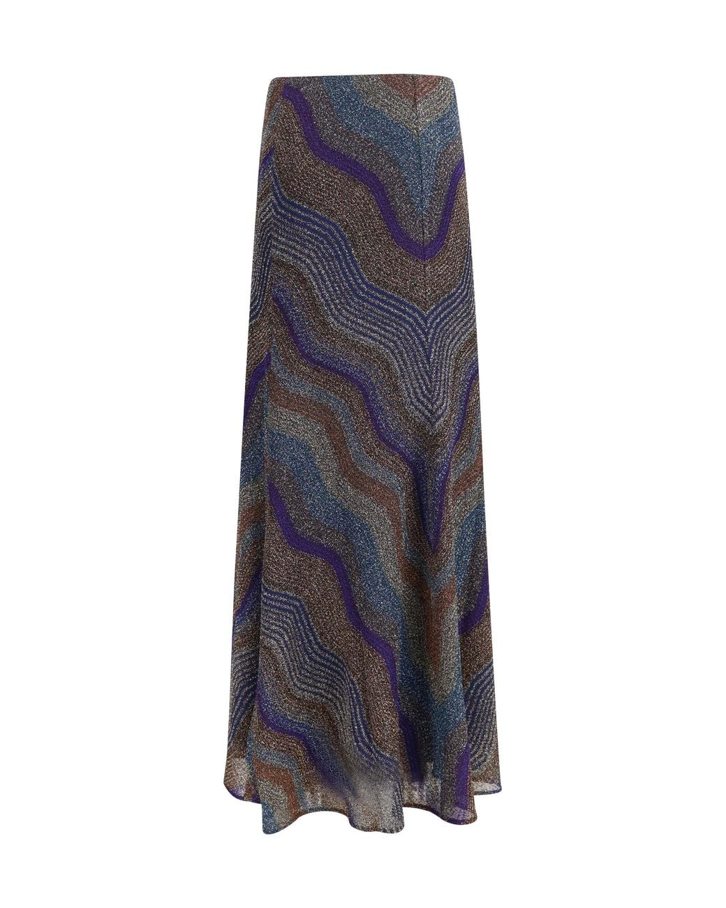 Missoni Blue Sequined Chevron Lamé Viscose Long Skirt