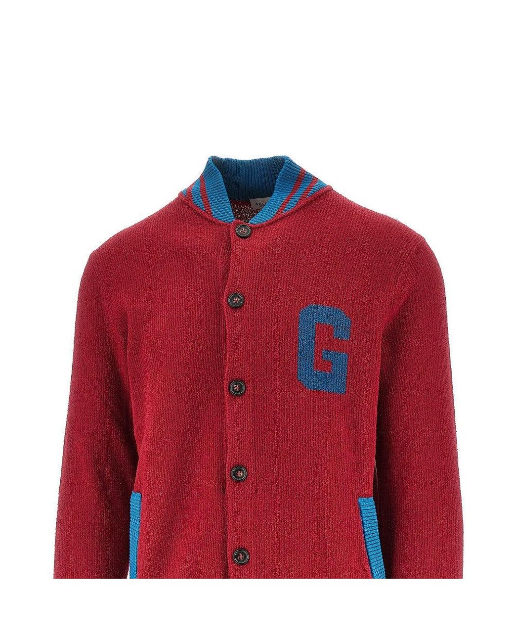 GALLIA KNIT Red Bouclé Cotton College Cardigan for men