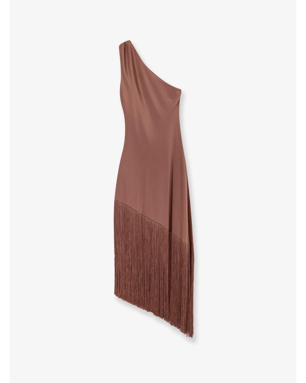 Pinko Brown Kiwi Satin Dress With Fringe