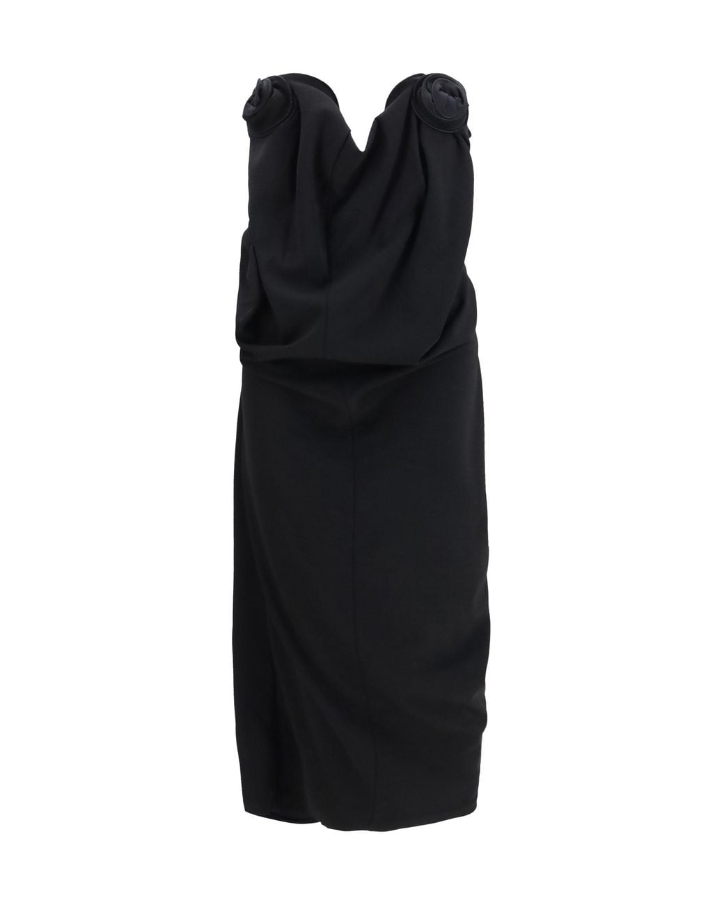 Magda Butrym Black Draped Dress With Sculptural Floral Details