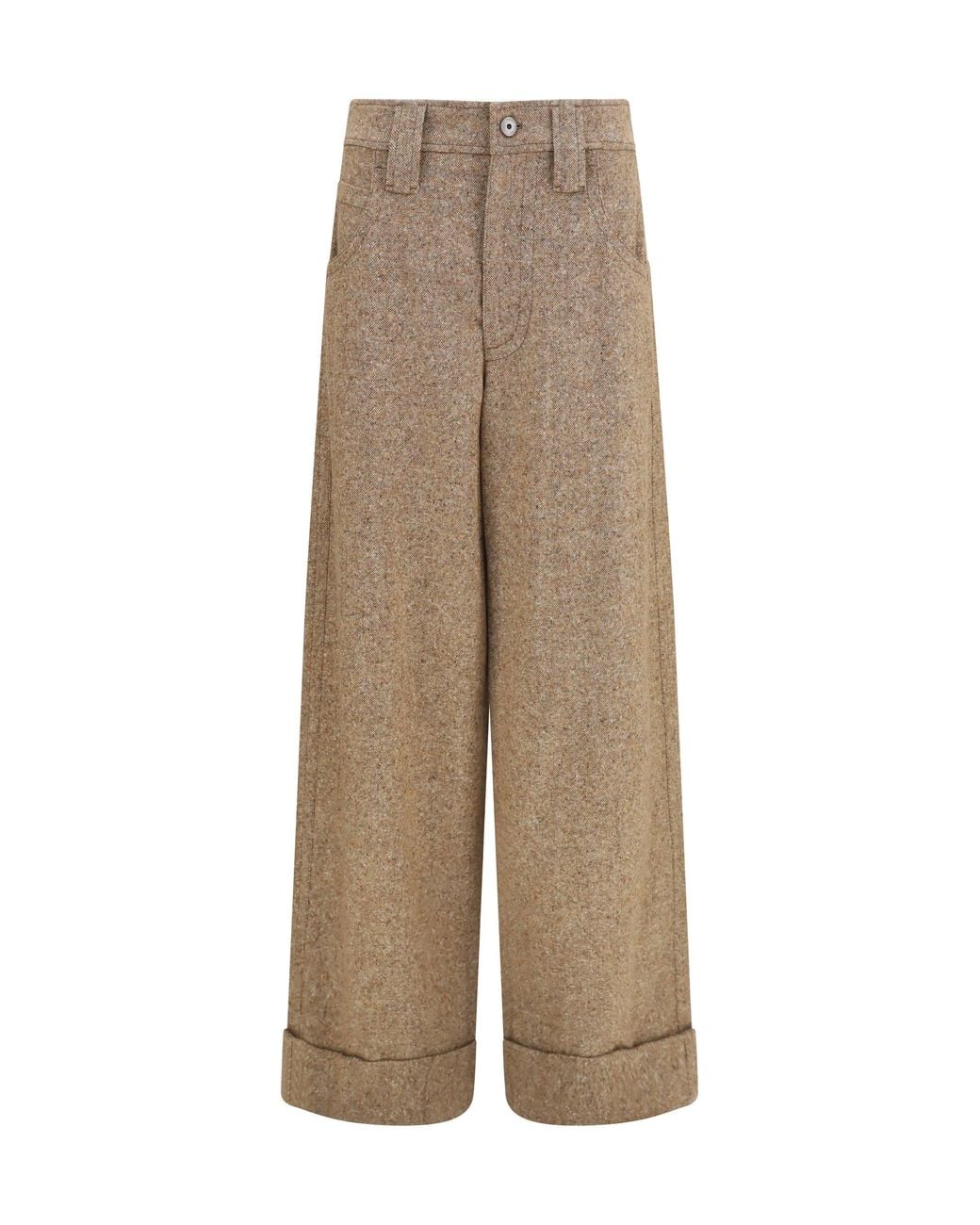 Brunello Cucinelli Natural Tailored Wool-Blend Pants Olio