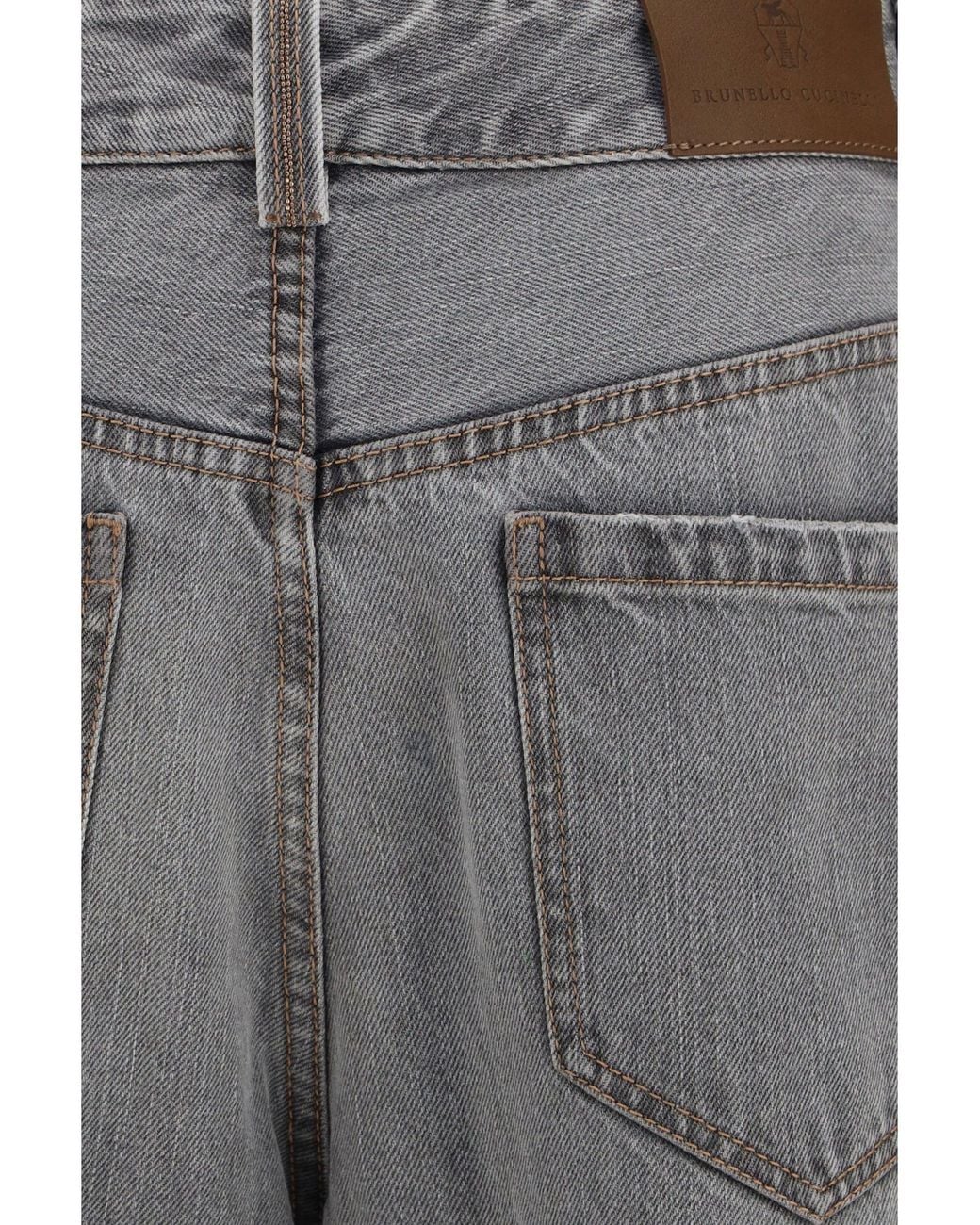Brunello Cucinelli Gray Wide-Leg Cotton Denim Jeans Light