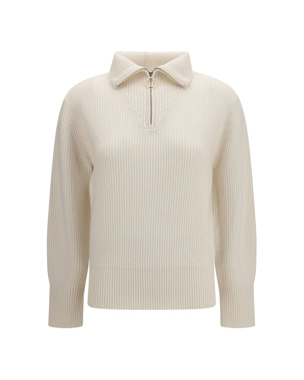 Forte_forte White Forte_Forte Wool And Cashmere Half Zip Sweater