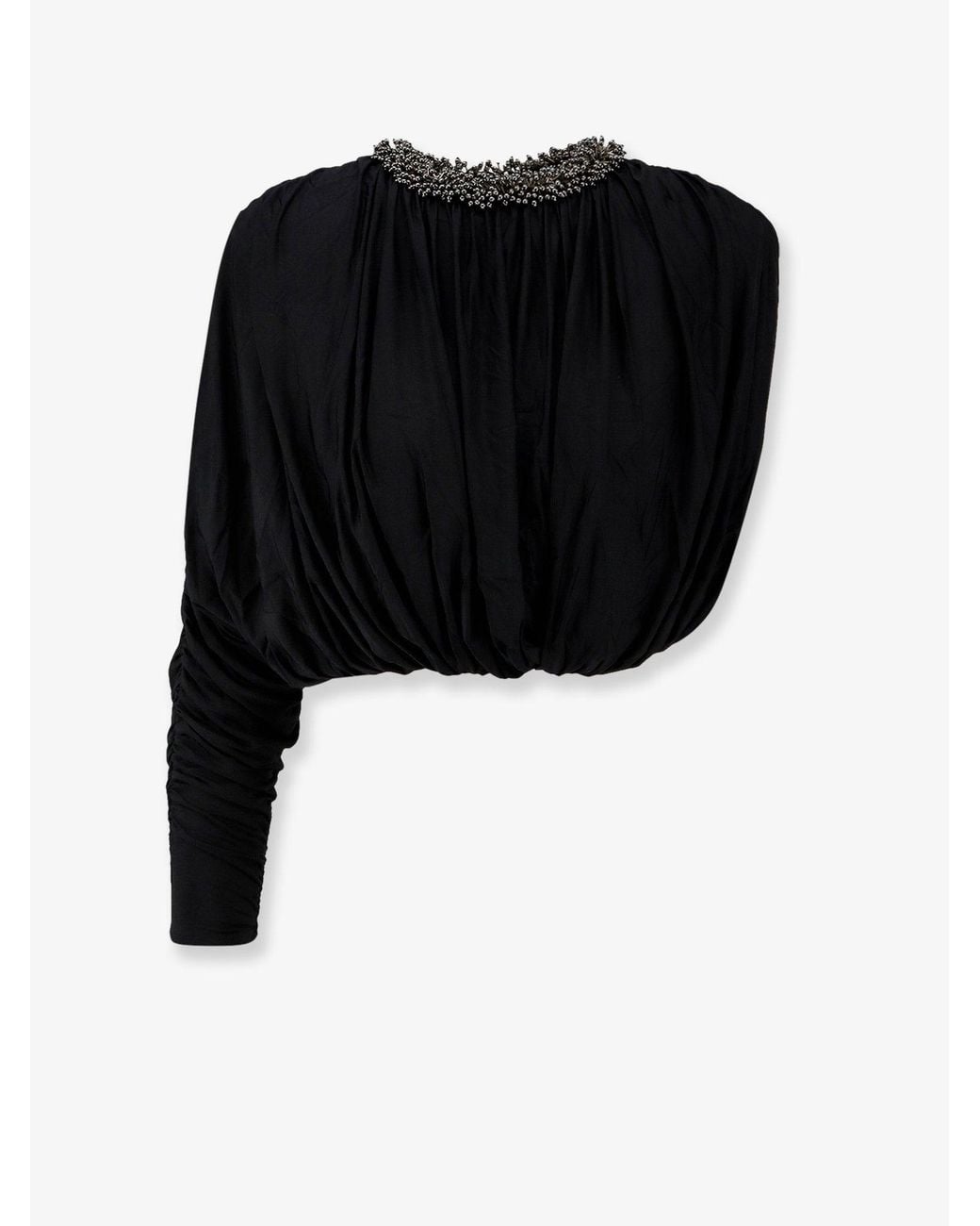 Self-Portrait Black Jersey Top Asymmetric Sleeves