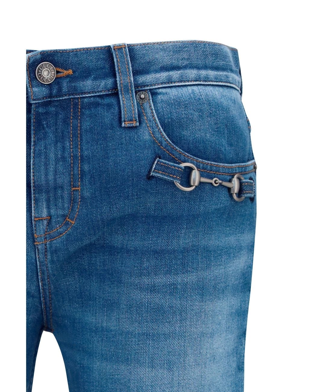 Gucci Blue Stretch Cotton Jeans With Horsebit