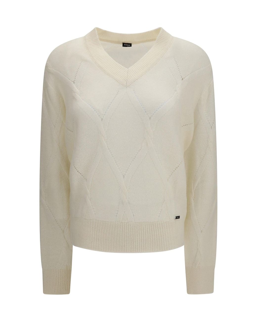 Kiton White V Neck Sweater Panna