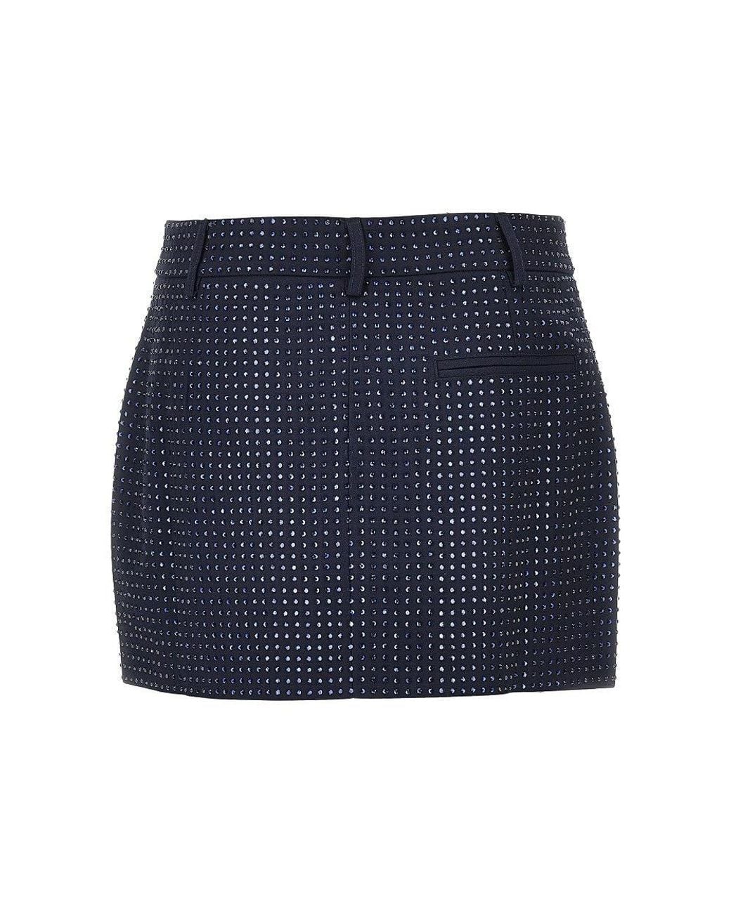 Pinko Blue Gabardine Mini Skirt With Rhinestones