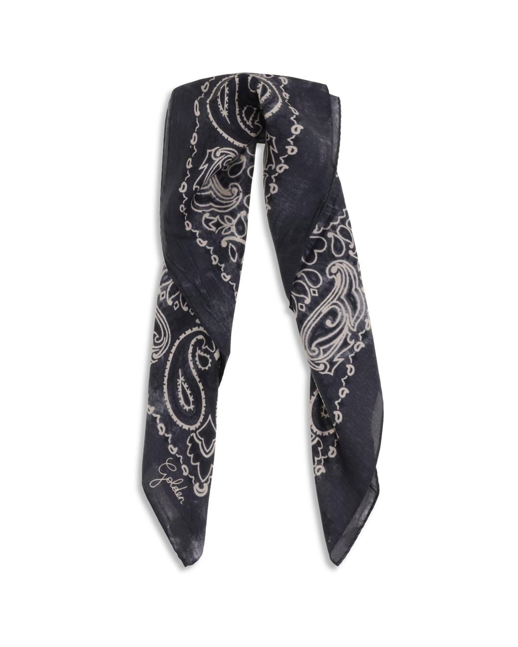 Golden Goose Deluxe Brand Blue Golden Paisley Printed Silk Scarf