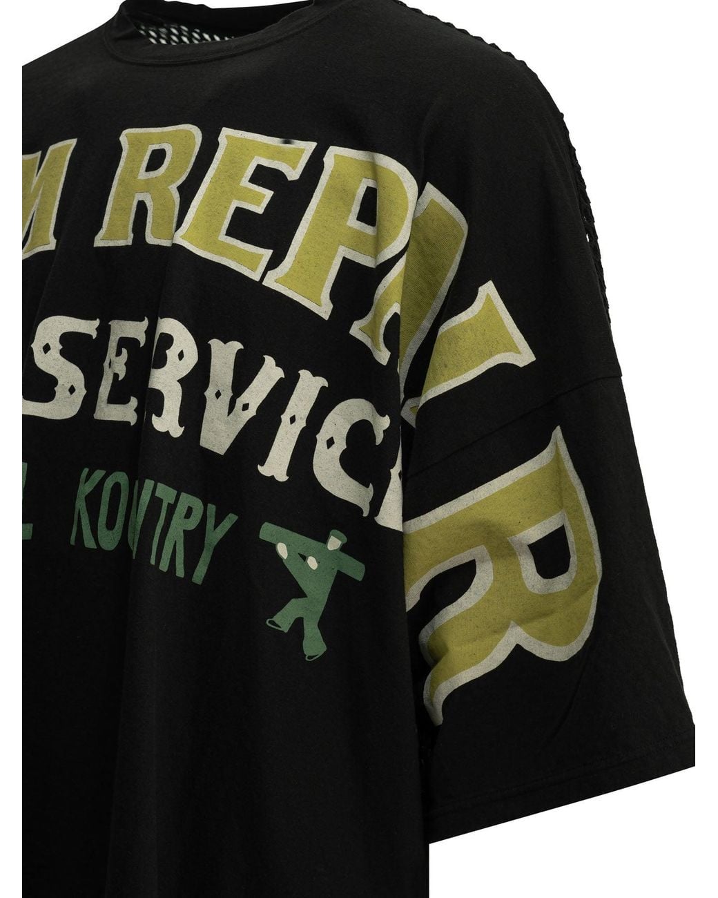 Kapital Black Huge T Denim Repair Crew Neck T-Shirt for men