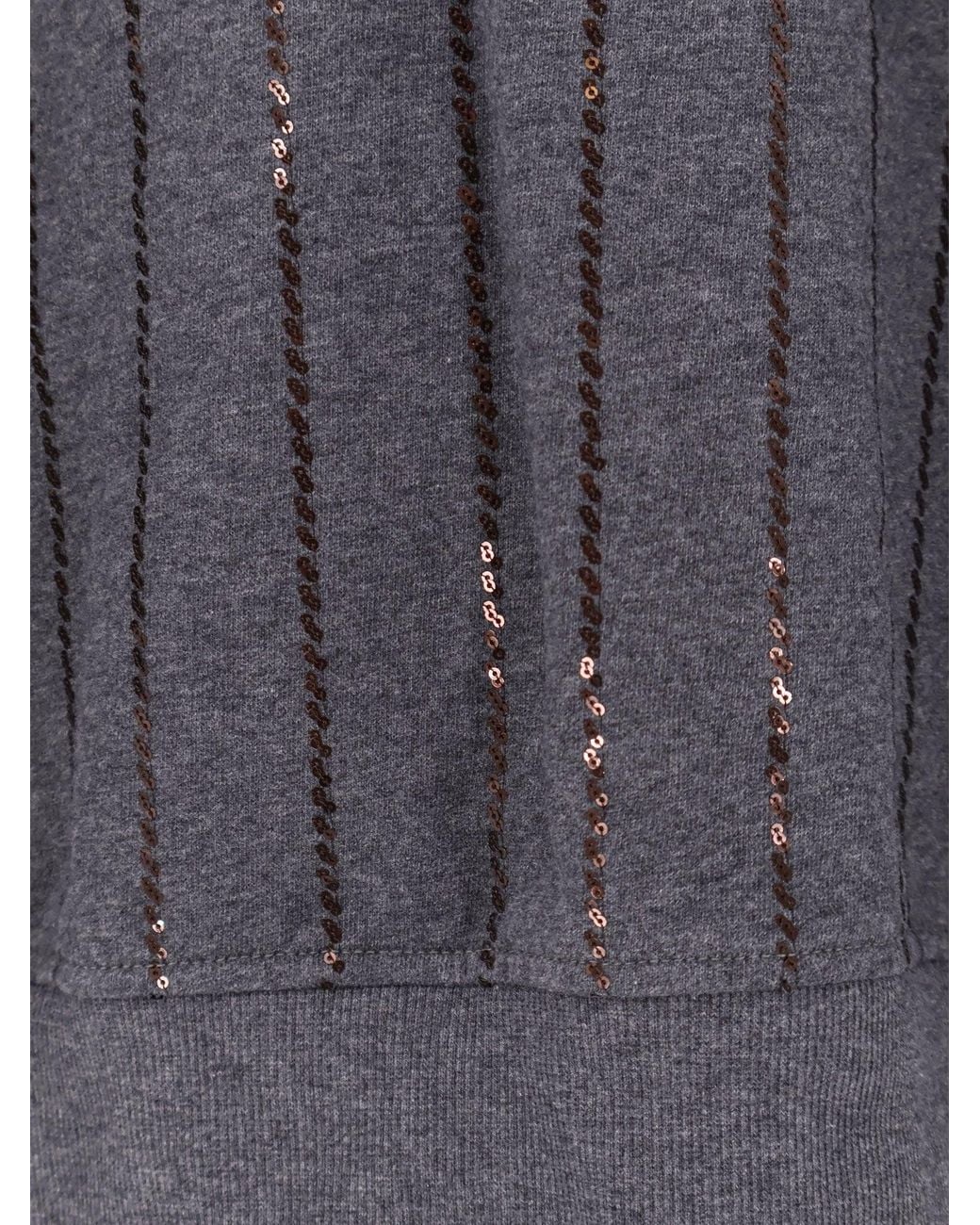 Brunello Cucinelli Blue Dazzling Chalk Stripe Embroidery Cotton Sweatshirt