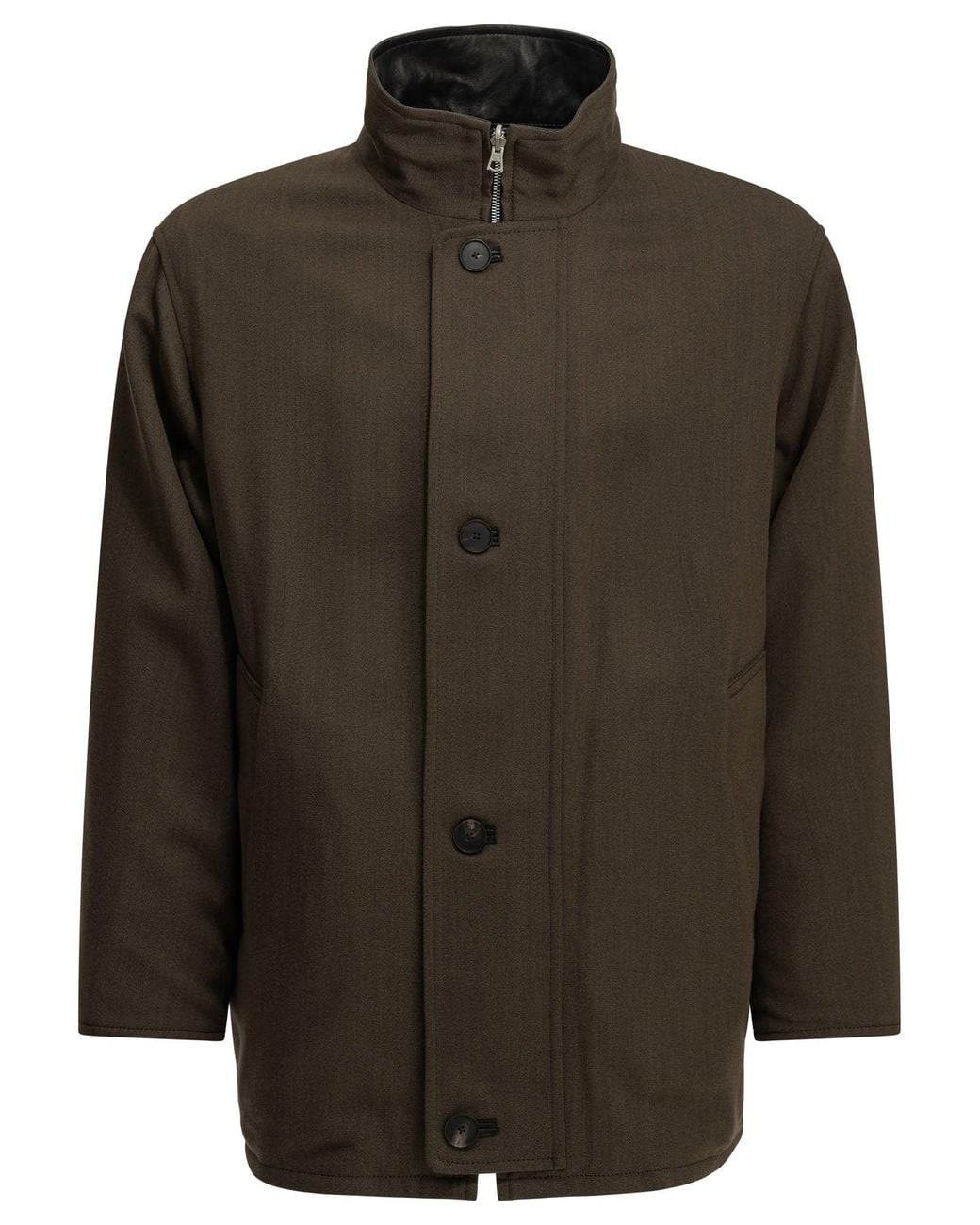 Auralee Green Reversible Wool And Leather Coat for men