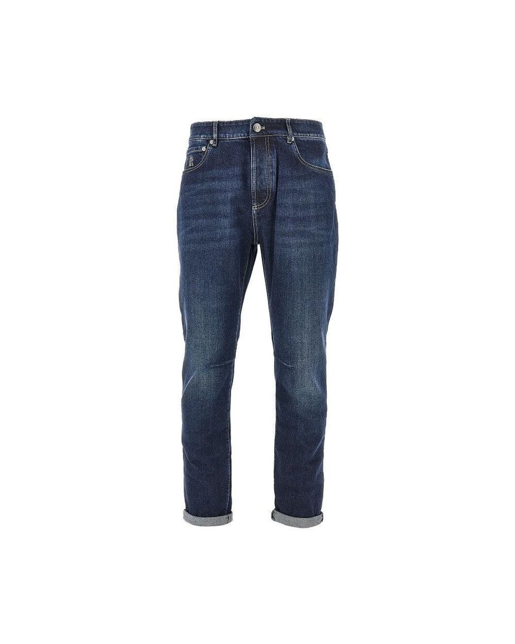Brunello Cucinelli Blue Stretch Denim Leisure Fit Jeans for men