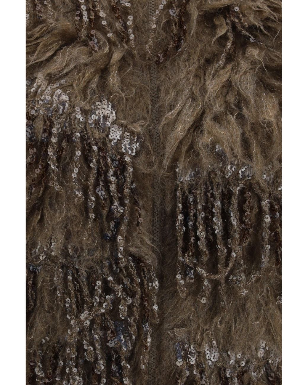 Brunello Cucinelli Brown Mohair-Blend Sequin Zip Cardigan