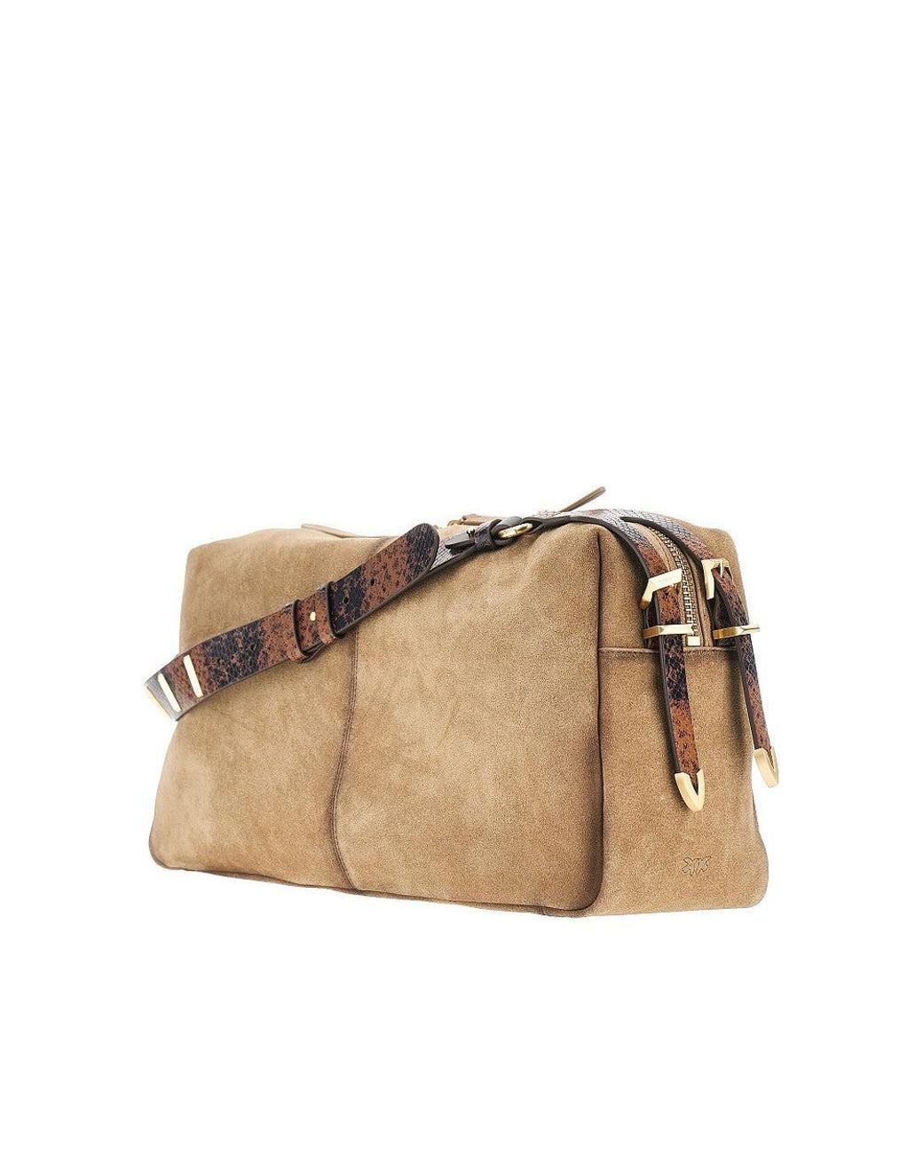 Pinko Natural Suede Leather Large 'Keeper' Shoulder Bag