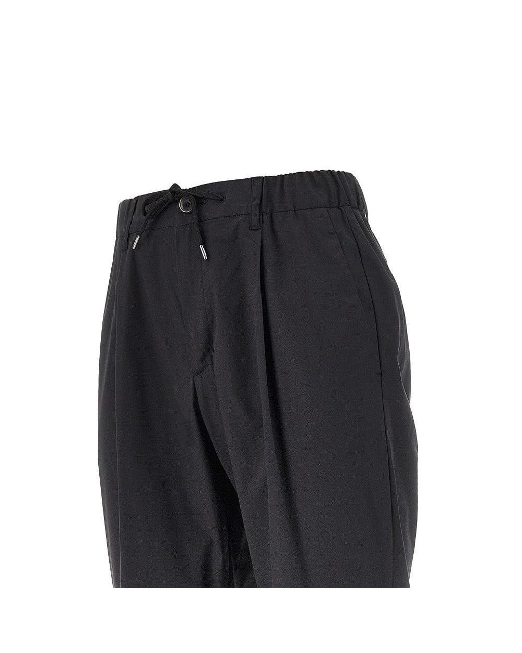 Herno Black Technical Poplin Pants With Drawstring for men