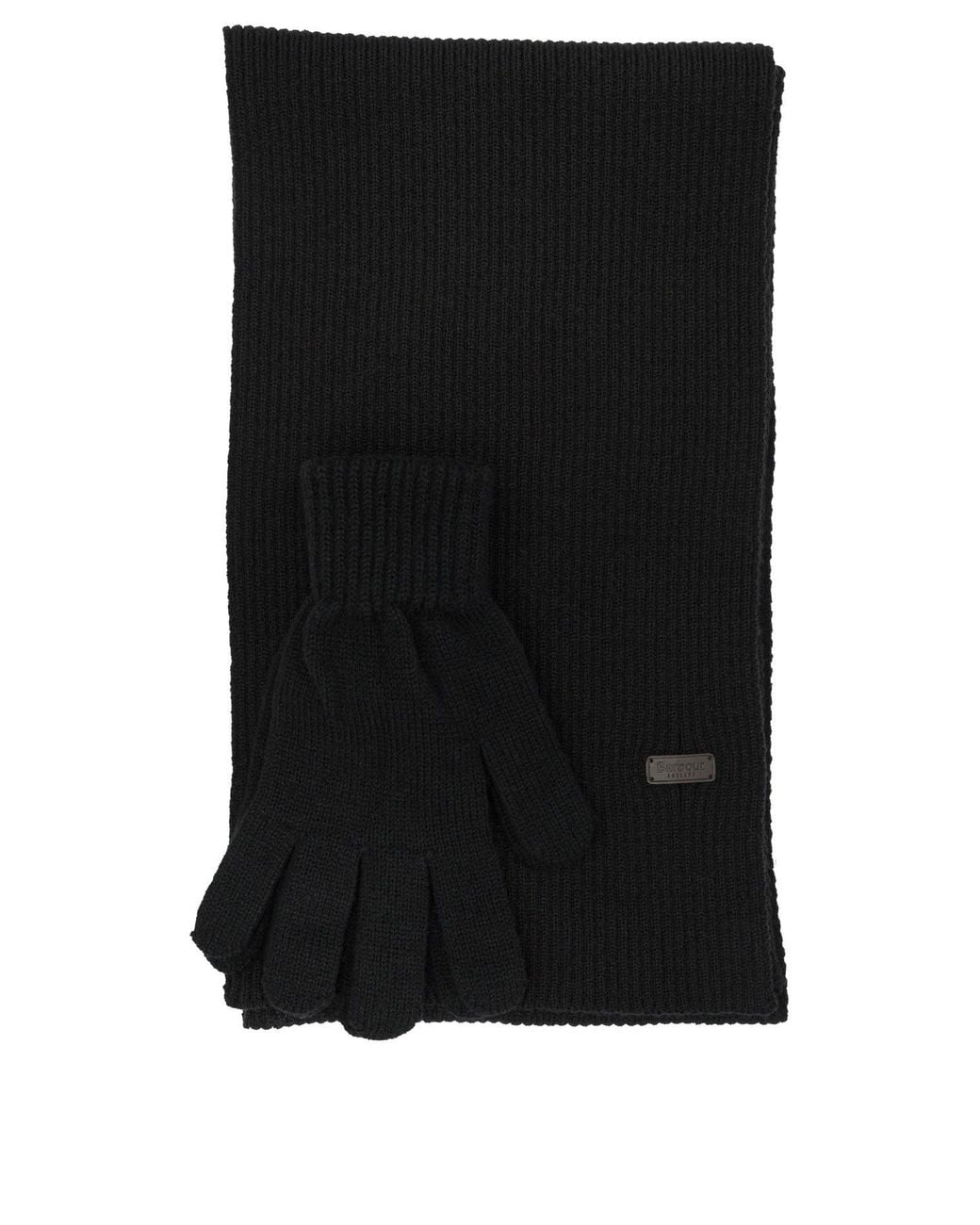 Barbour Black Wool Blend Scarf And Gloves for men