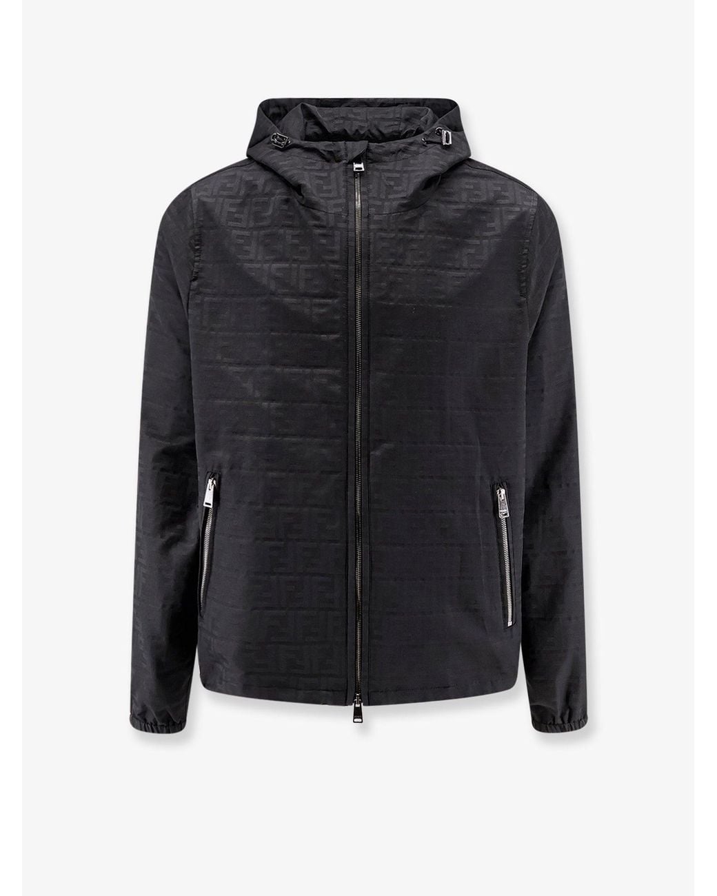 Fendi Black Ff Zucca Jacquard Nylon Jacket for men