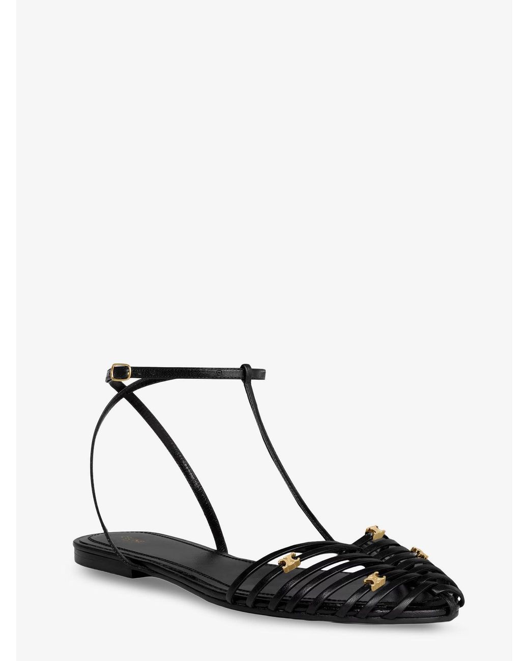 Céline White Leather Cage Sandals With Metal Triomphe Logo Detail